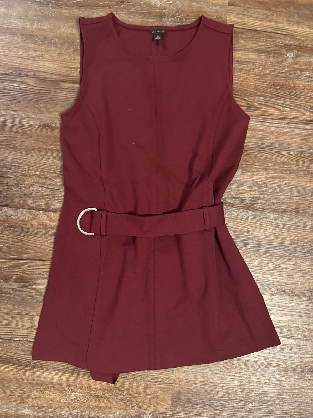 Ann Taylor Burgundy Sleeveless D-Ring Belted Mini Dress